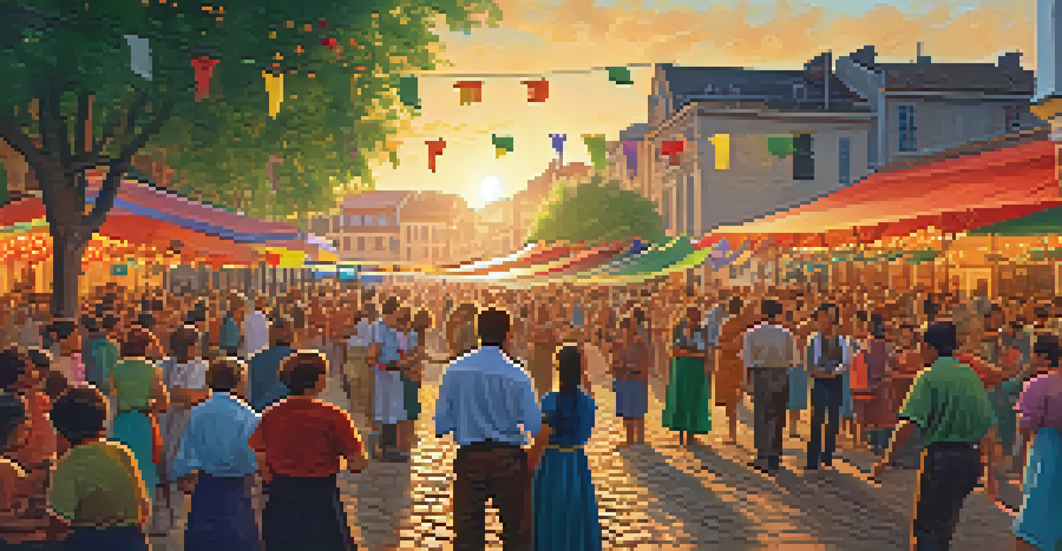 Community festival at a historic landmark with people enjoying traditional activities.