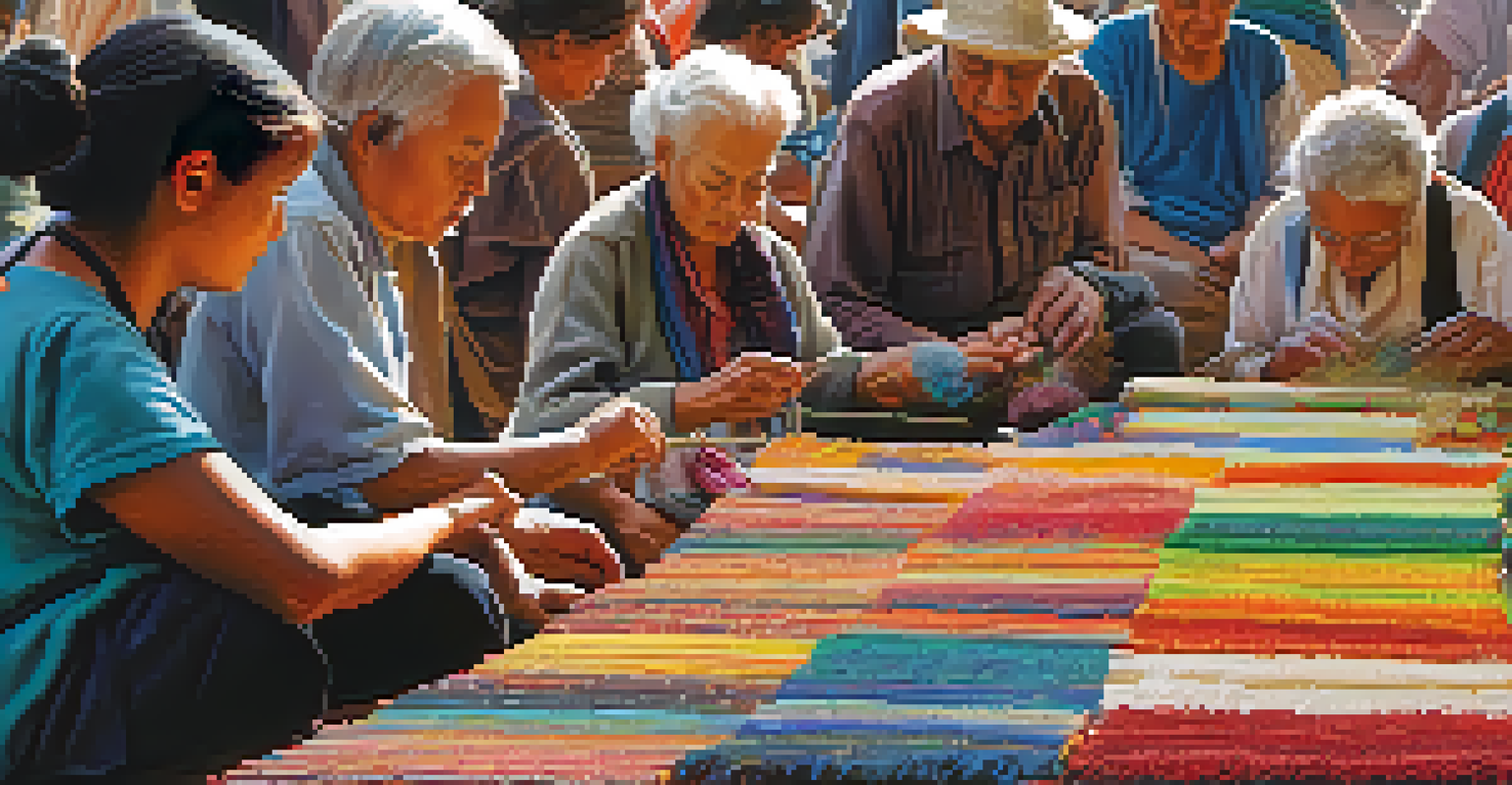 An elderly artisan creating traditional crafts at a festival, with festival-goers observing and colorful crafts displayed.