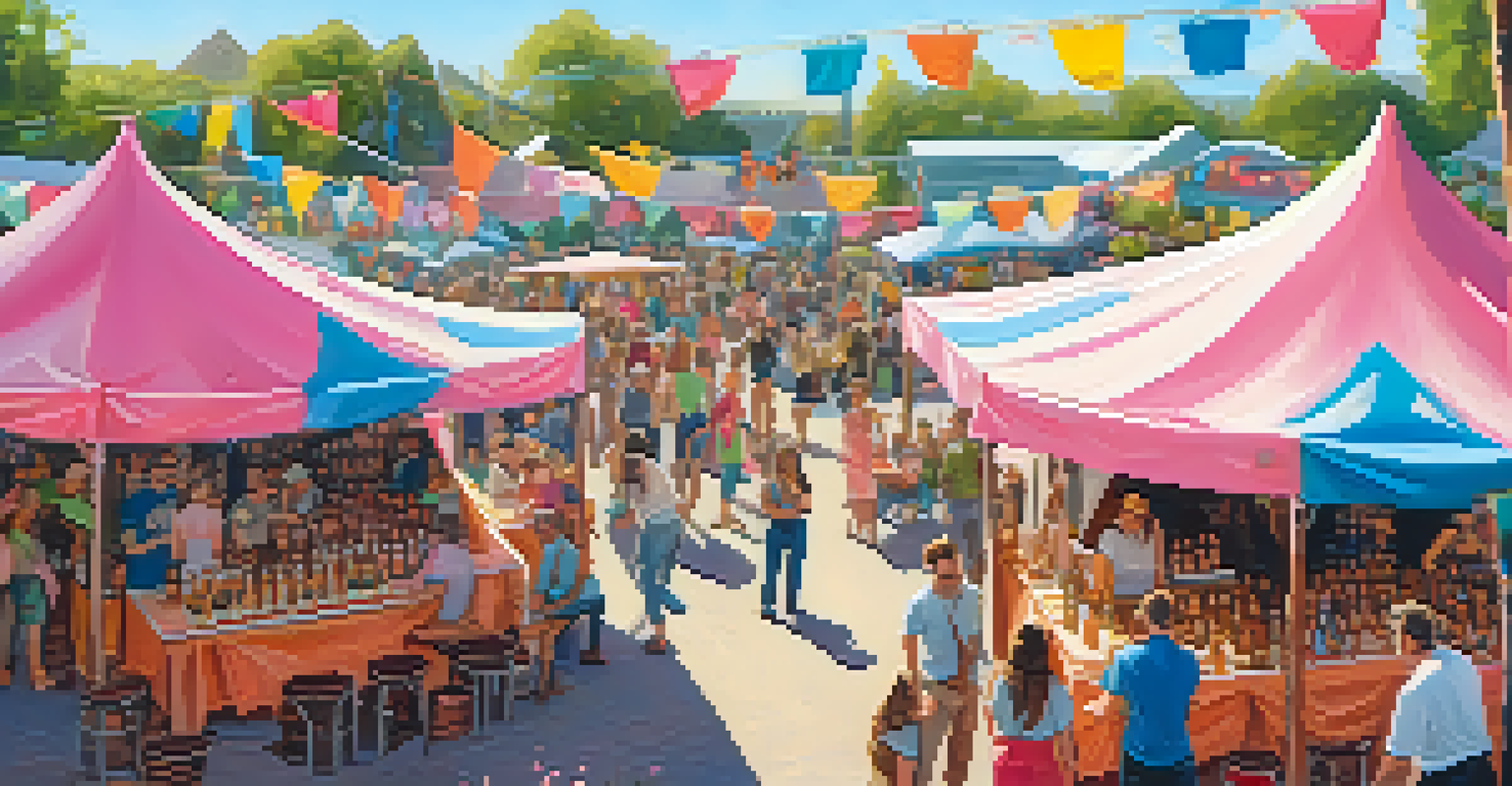 An outdoor beer festival in spring with people enjoying drinks and blooming flowers, featuring a grapefruit IPA in the foreground.
