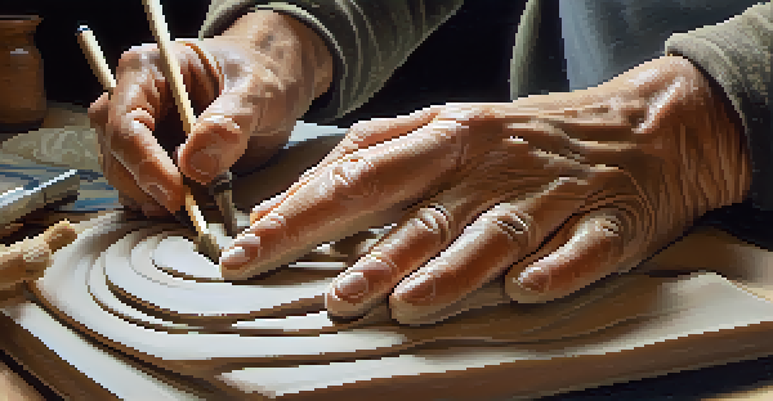 An artist's hands shaping a ceramic piece, showcasing the artistry and tools involved.