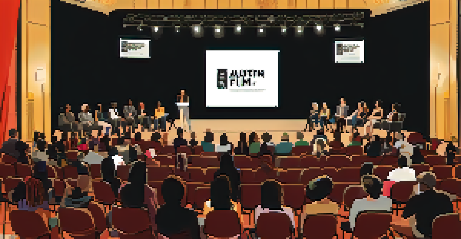 A panel discussion at the Austin Film Festival with filmmakers on stage and an engaged audience in a softly lit room.