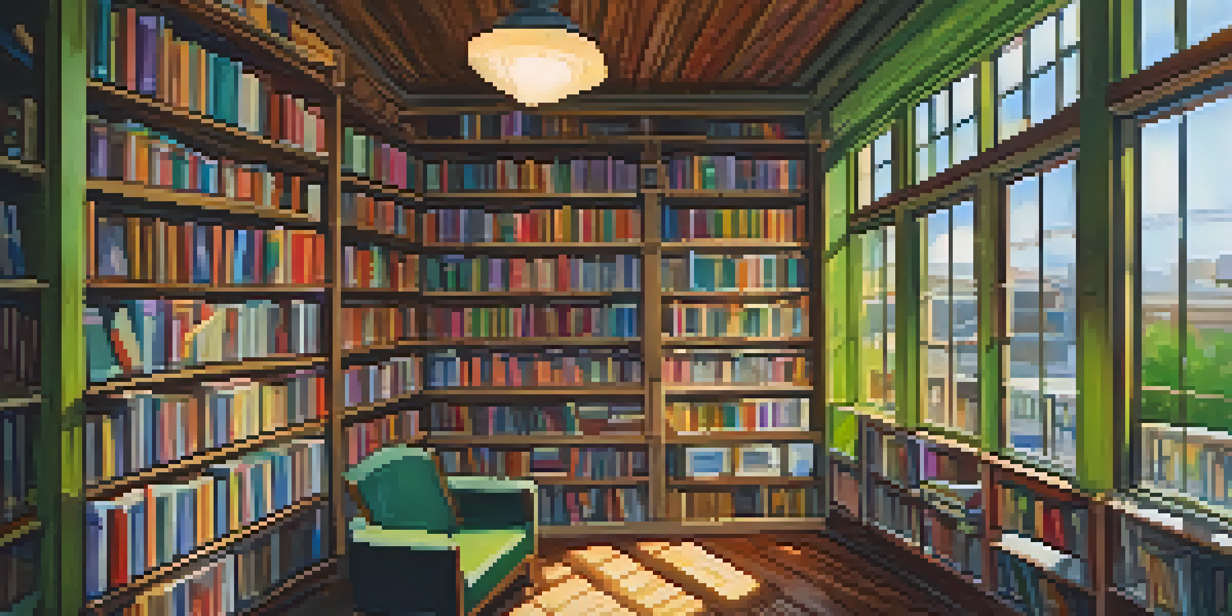 An inviting interior of an independent bookstore with wooden shelves full of books, cozy seating, and warm lighting.