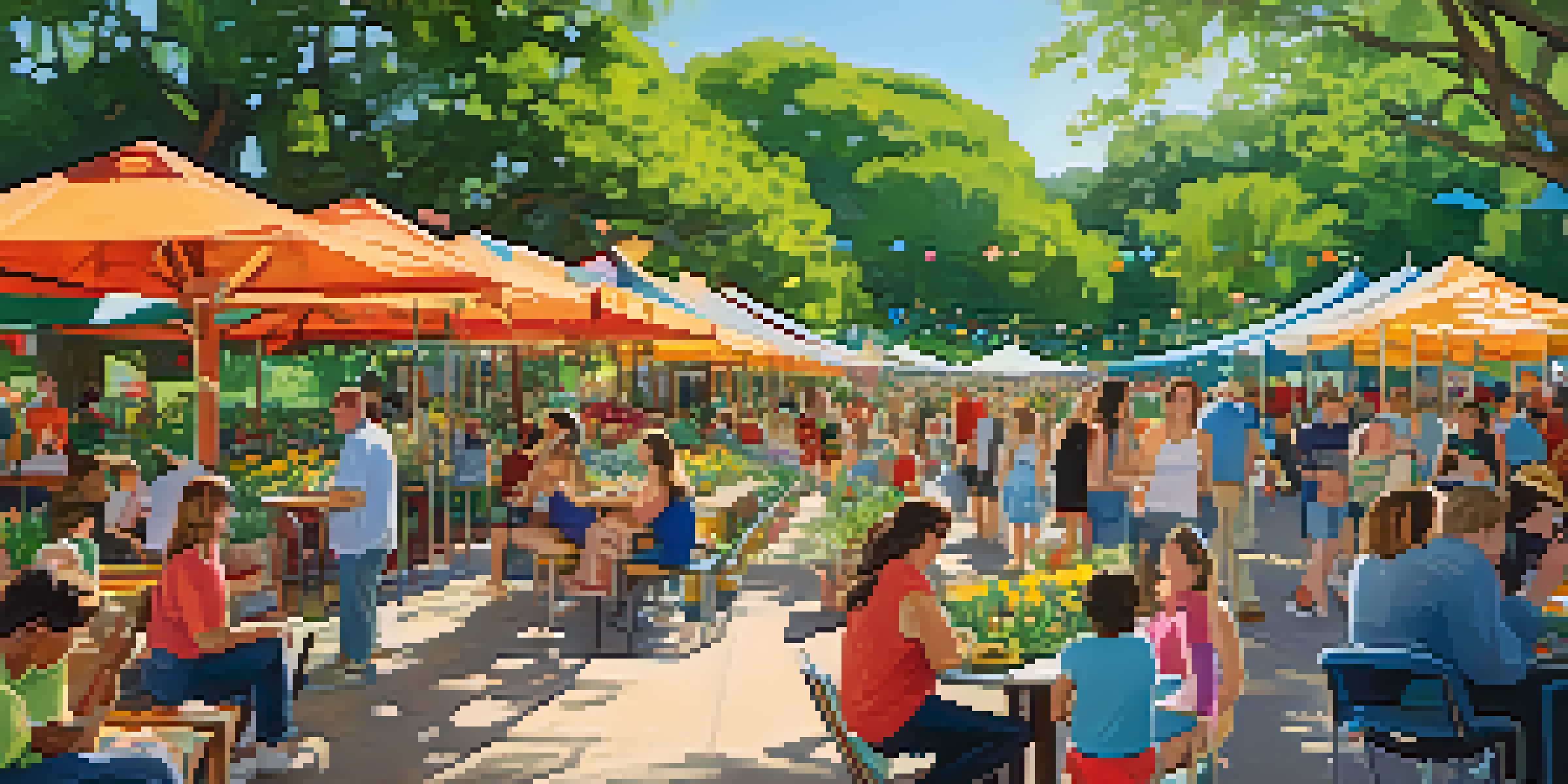 A lively spring festival with colorful flowers, families participating in activities, and musicians performing outdoors.