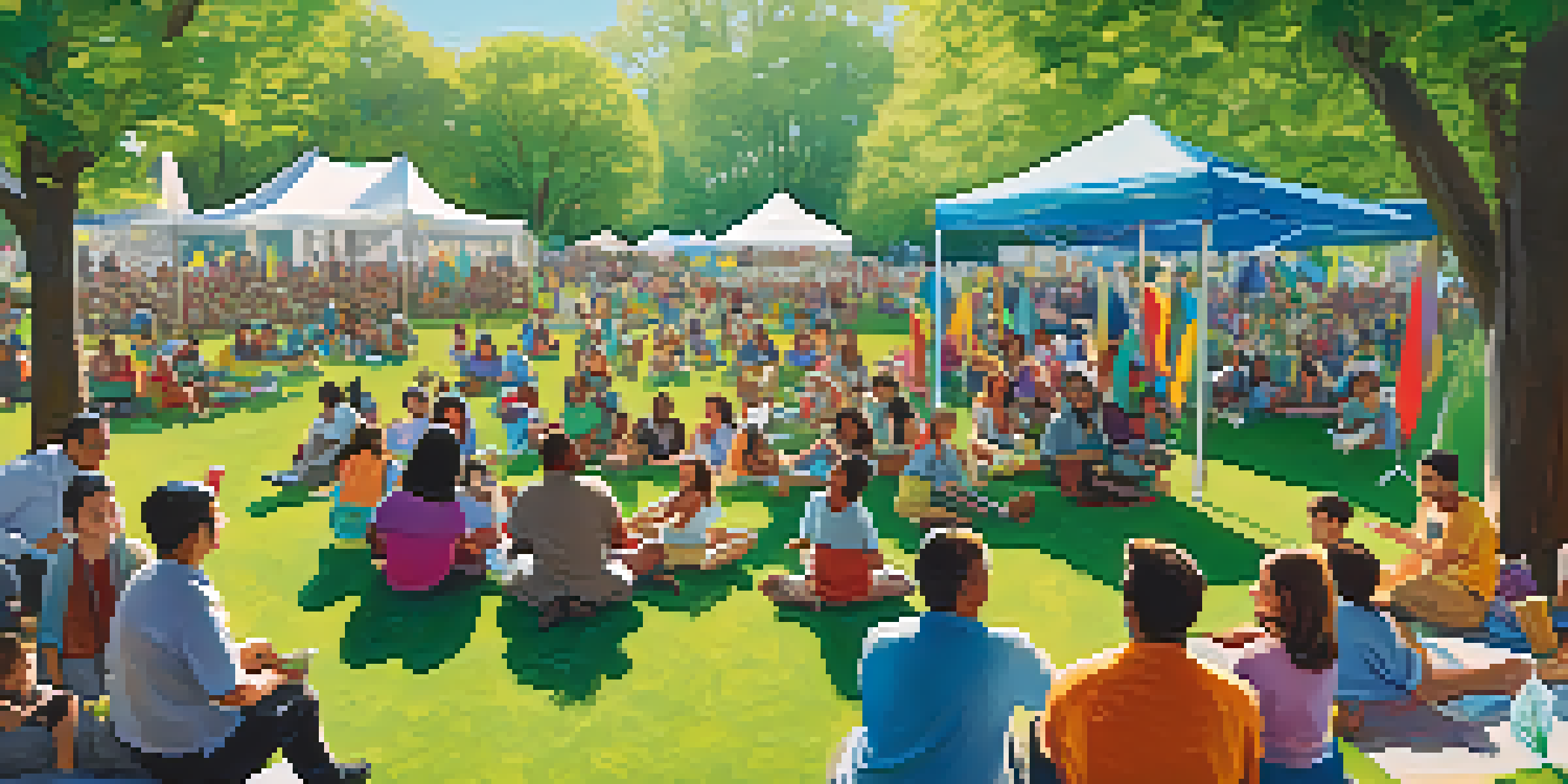 A lively outdoor community event focused on environmental sustainability, featuring diverse individuals participating in discussions and activities amidst a green park setting.