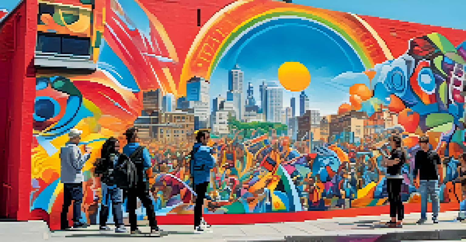 A vibrant graffiti mural at Castle Hill with people enjoying the art.
