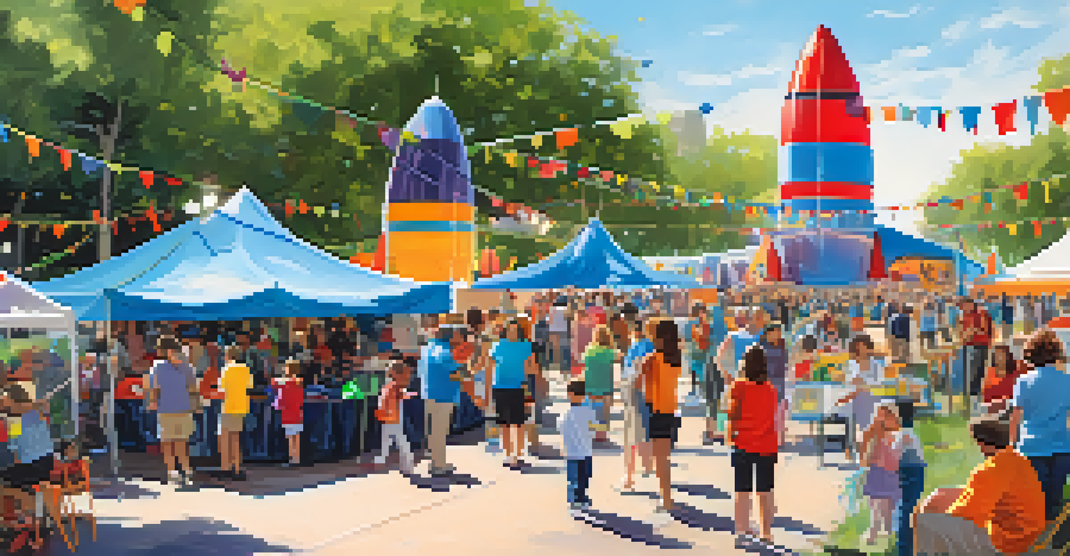 Families participating in the Austin Science Festival, surrounded by interactive booths and festive decorations.