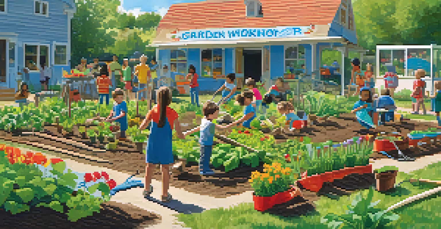 Children engaged in a gardening workshop, learning and exploring in a community garden.
