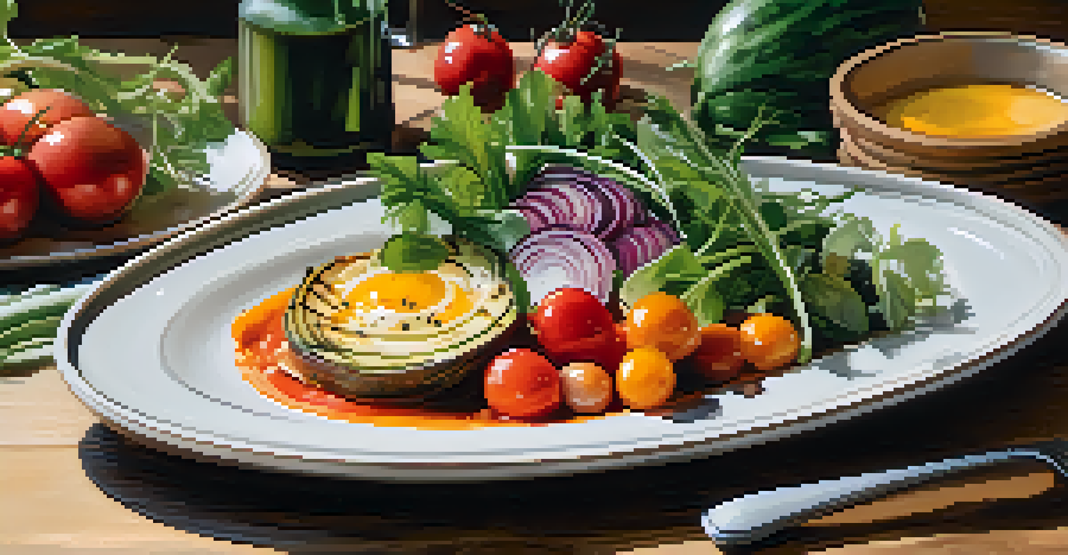 A close-up of a farm-to-table dish with fresh ingredients, artfully arranged on a rustic wooden table with natural lighting.