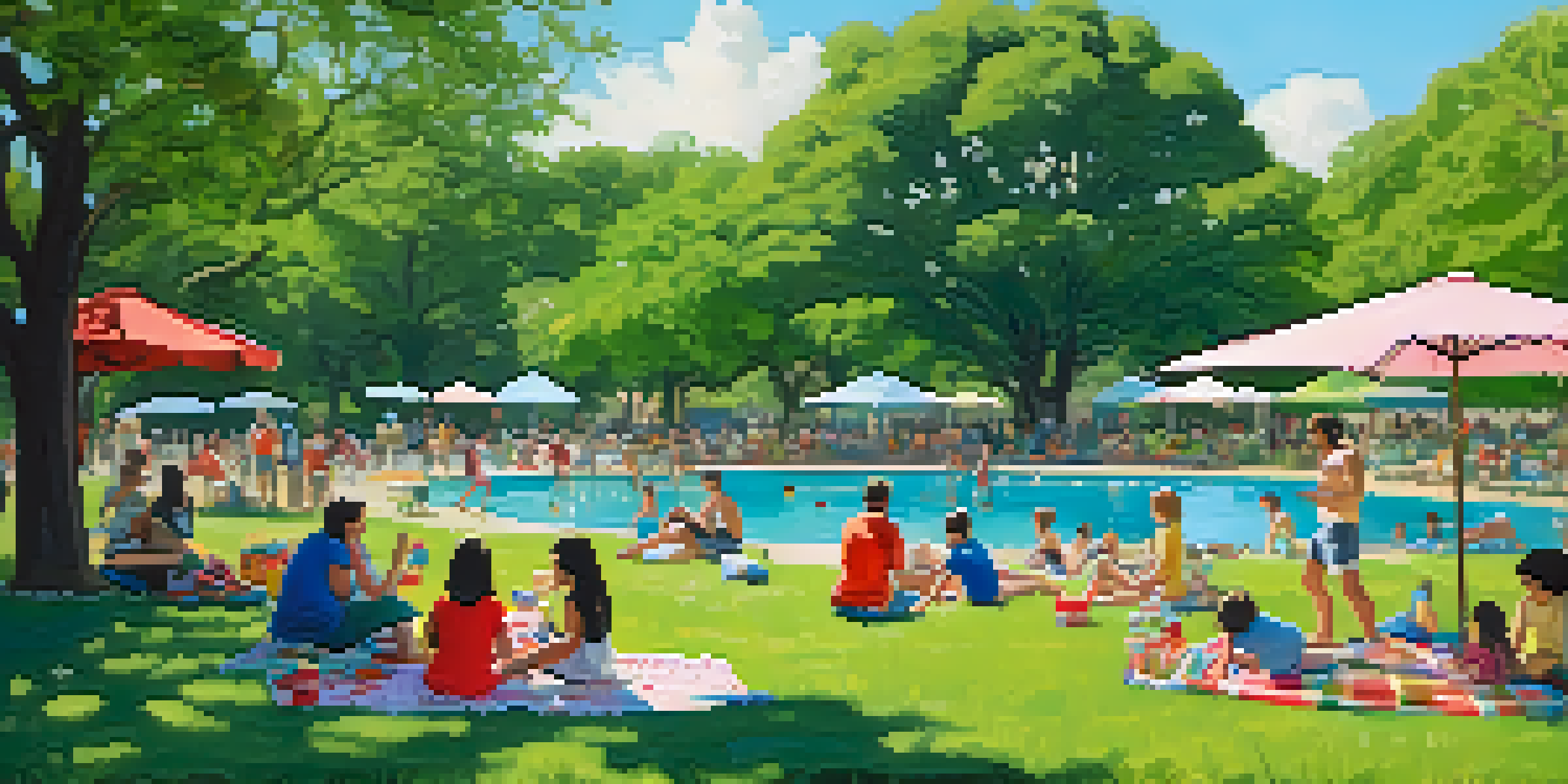 A family enjoying a picnic in Zilker Park with children playing and flowers around them.