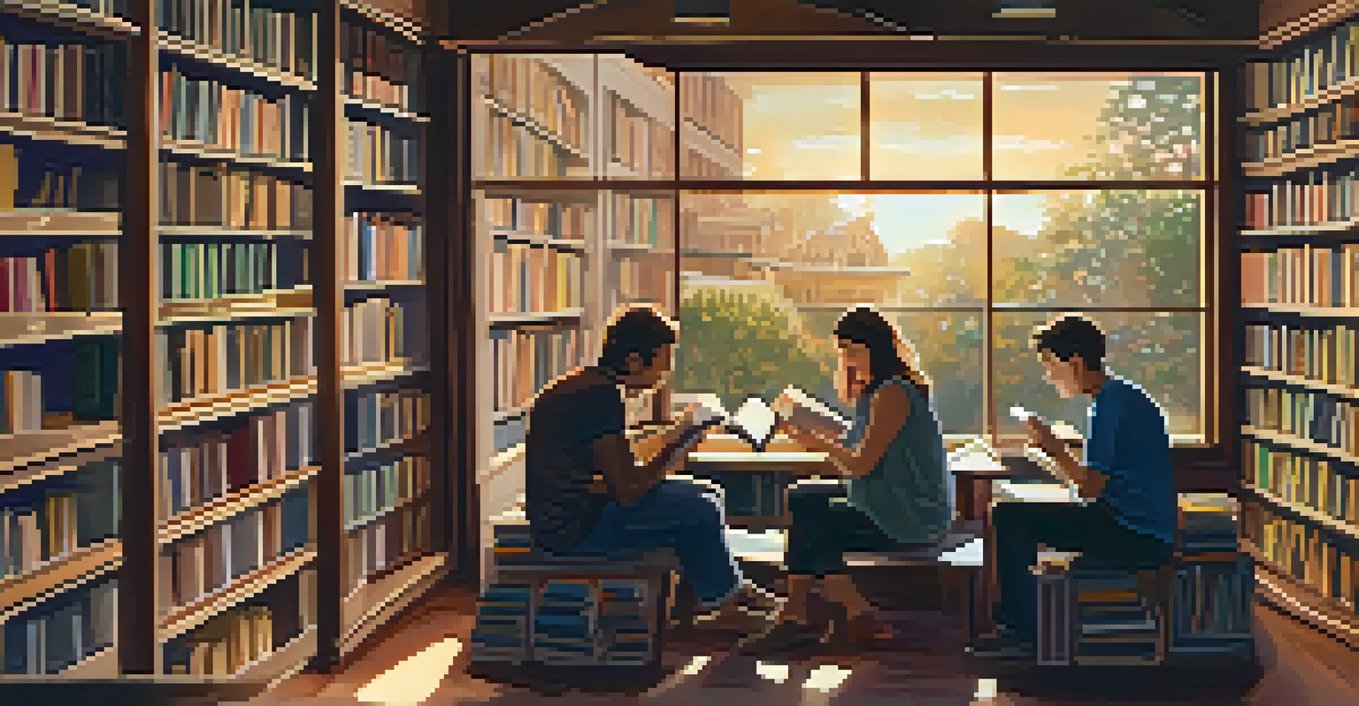 The interior of an independent bookstore in Austin, with shelves of books and people engaged in a discussion.