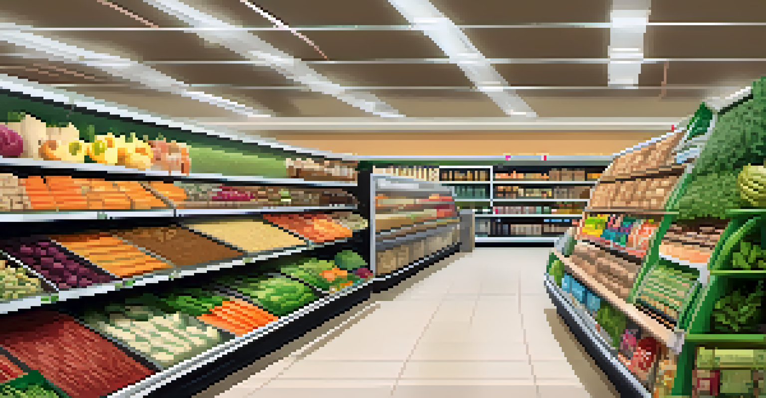 A grocery store aisle showcasing a variety of plant-based products on well-organized shelves.