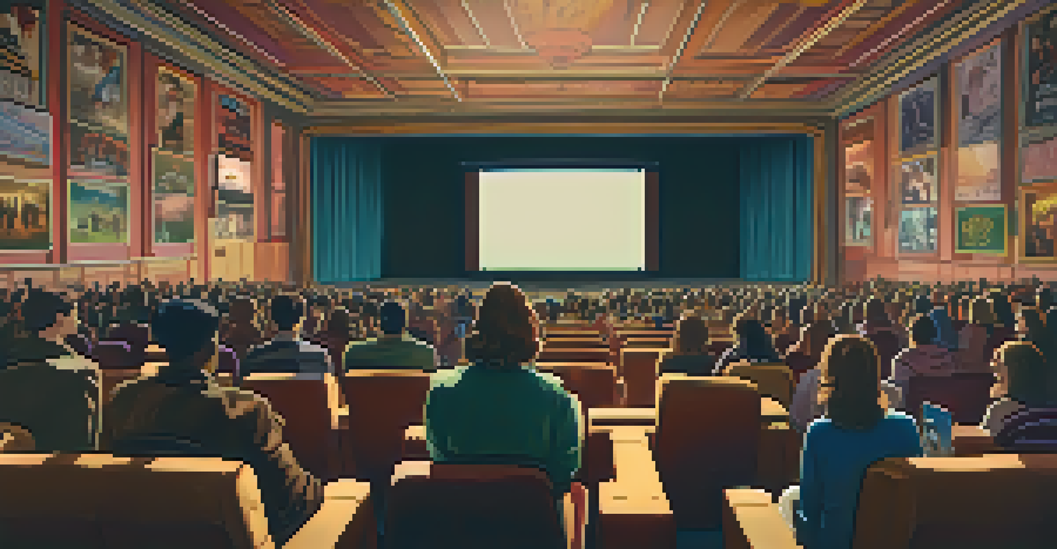 Interior view of a screening room at the festival with attendees watching a film on a large screen.