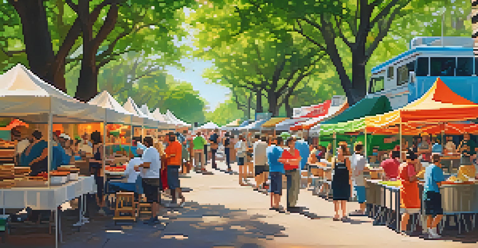 An outdoor culinary festival in Austin with food trucks and stalls, people enjoying food in a lively park setting.