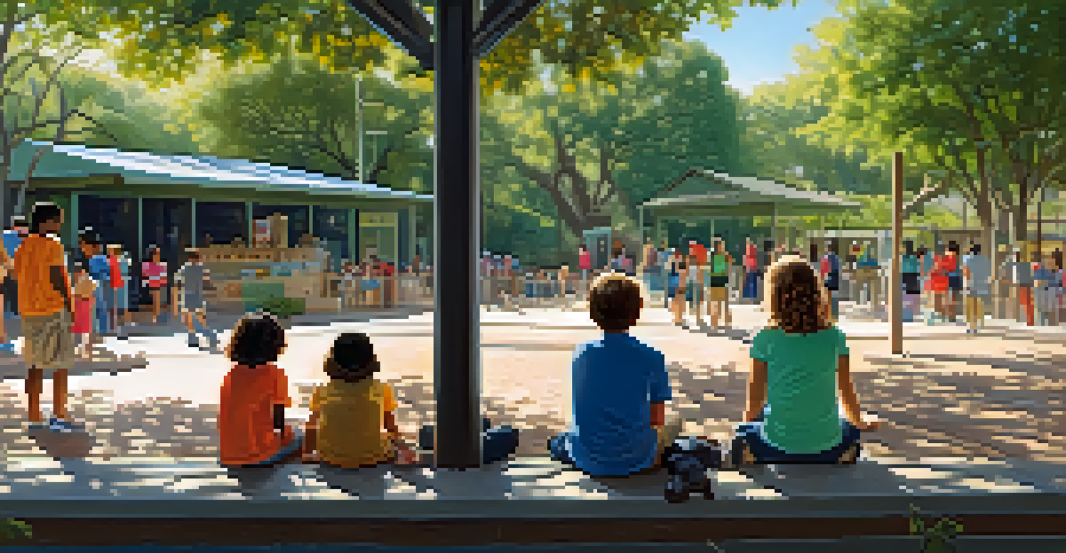 Children and families at the Austin Zoo observing rescued animals, surrounded by trees and educational signage about wildlife conservation.