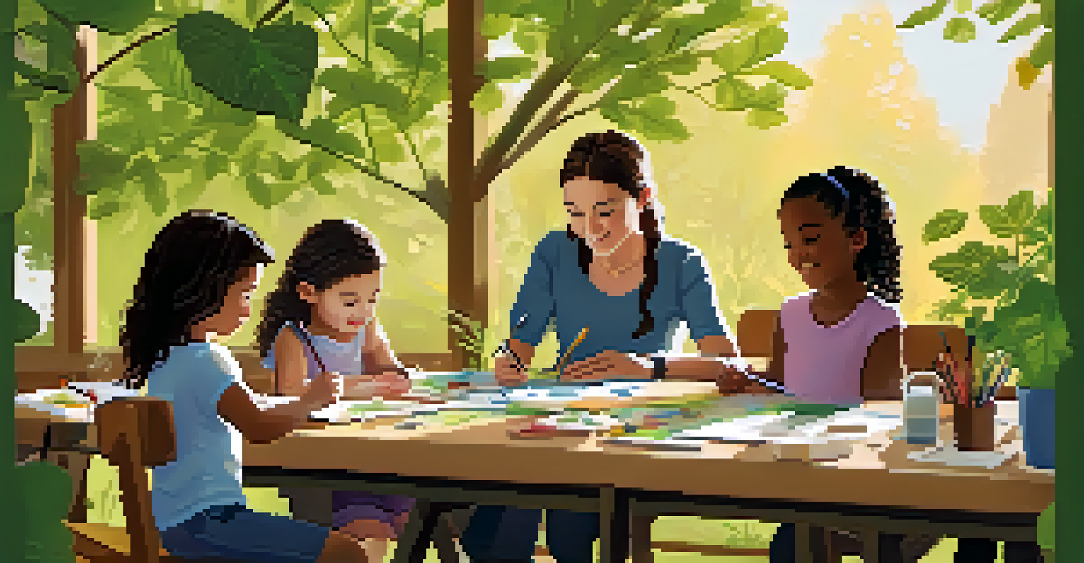 Families engaging in a nature craft workshop, surrounded by natural decorations and art supplies.