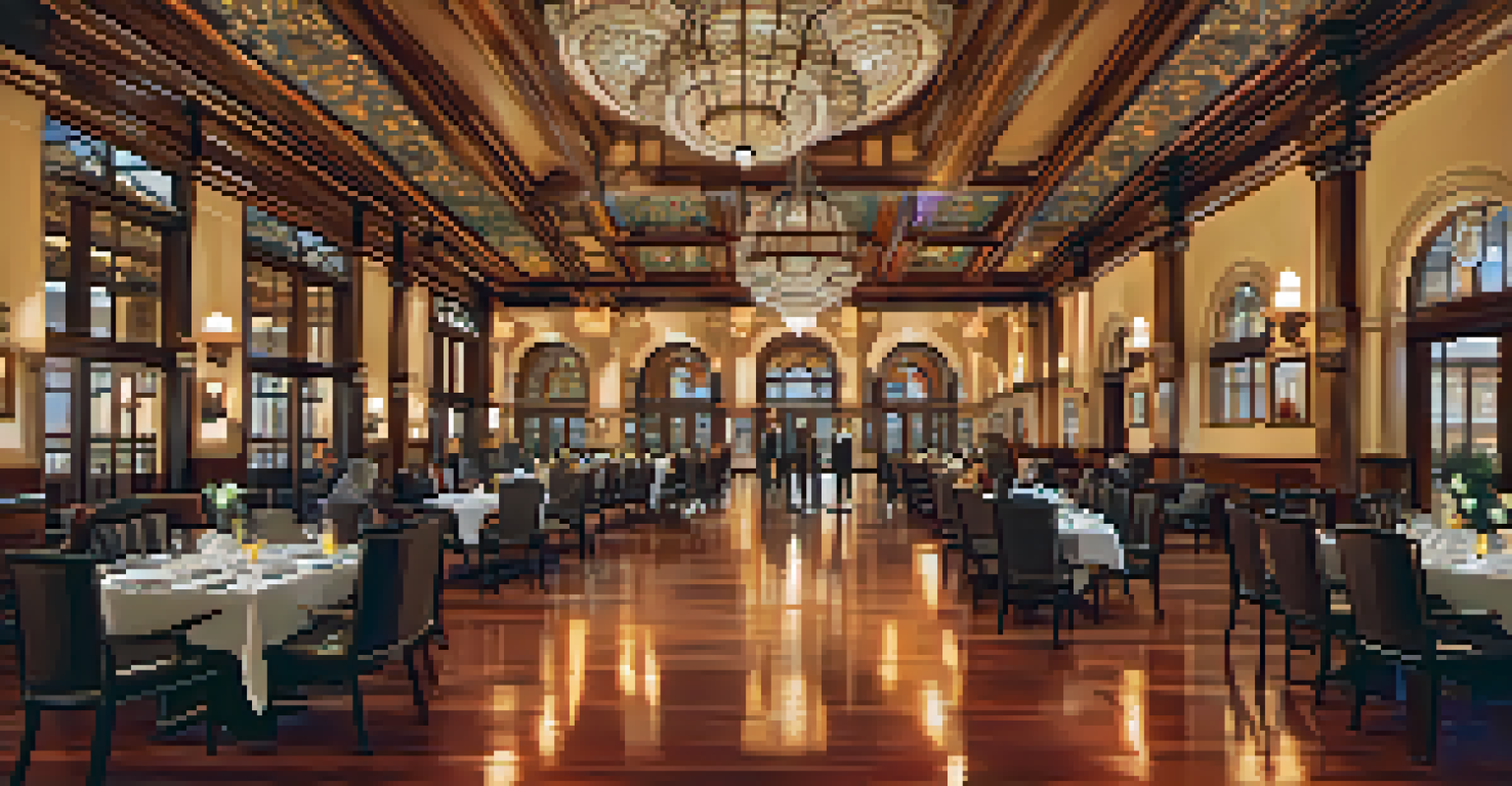 An image of the Driskill Hotel's grand lobby with elegant furnishings and stained glass, showcasing its historical charm.
