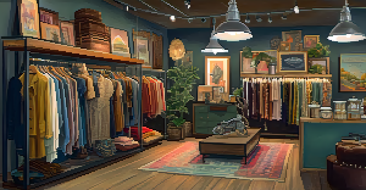 A cozy indoor vintage shop in Austin showcasing racks of colorful vintage clothing and nostalgic decor.