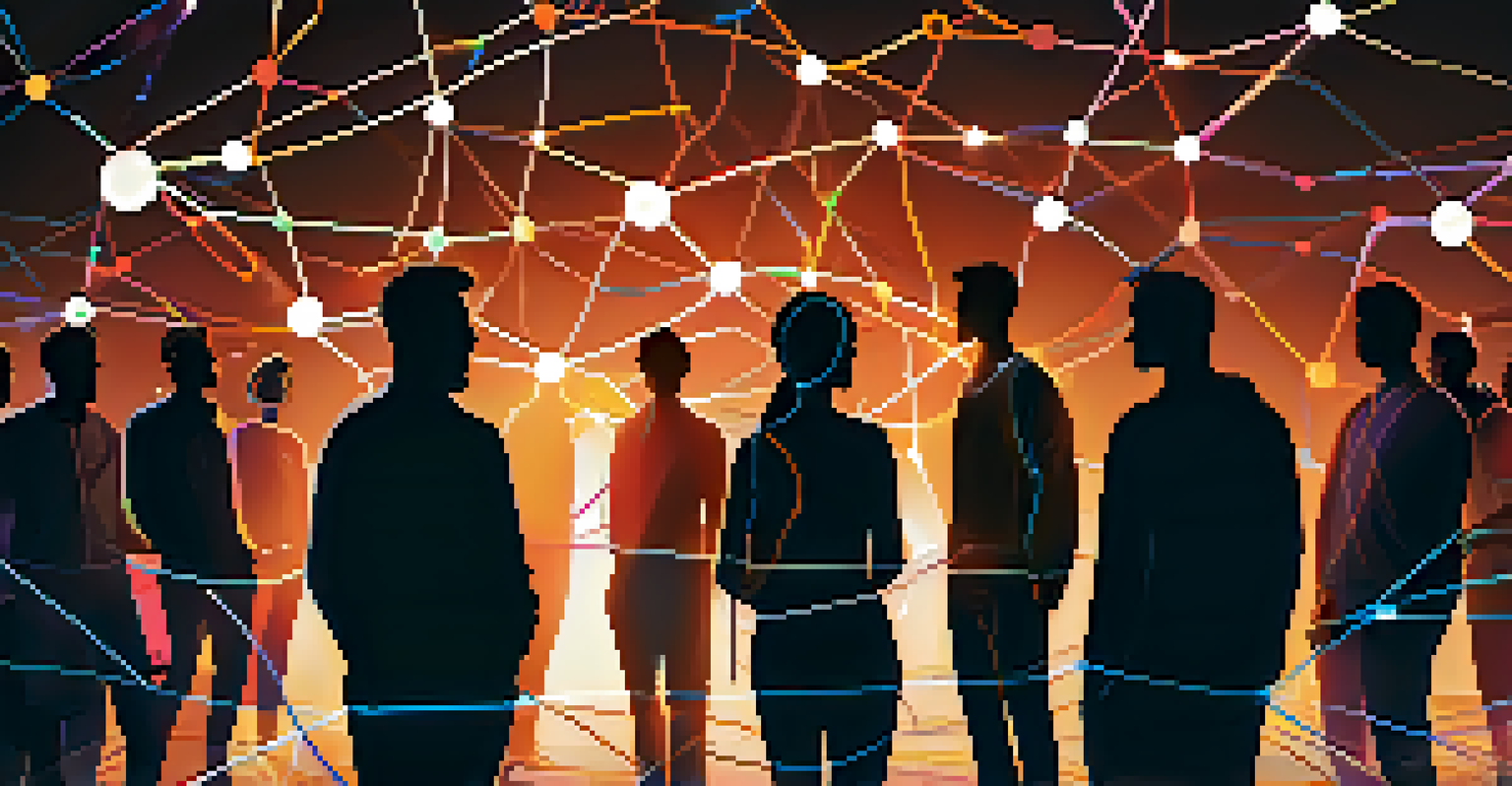A digital illustration of a network of diverse mentors and mentees connected by glowing lines, symbolizing collaboration in tech.