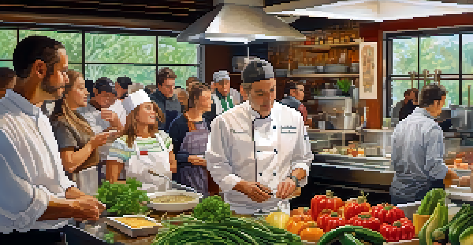 A chef conducting a cooking demonstration in an Austin restaurant, showcasing local ingredients to an attentive audience.