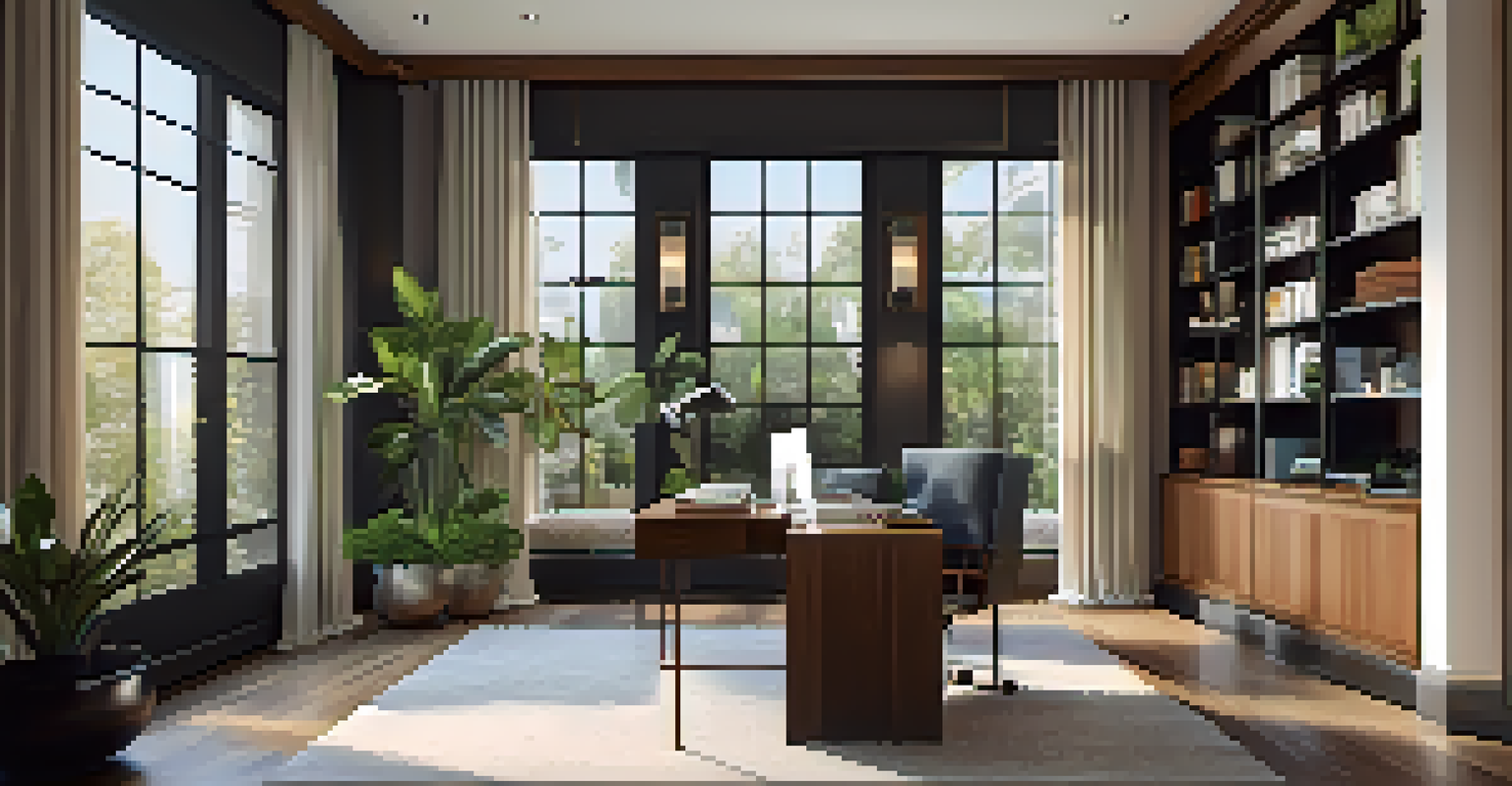 A stylish home office in a luxury property with natural light and modern decor.