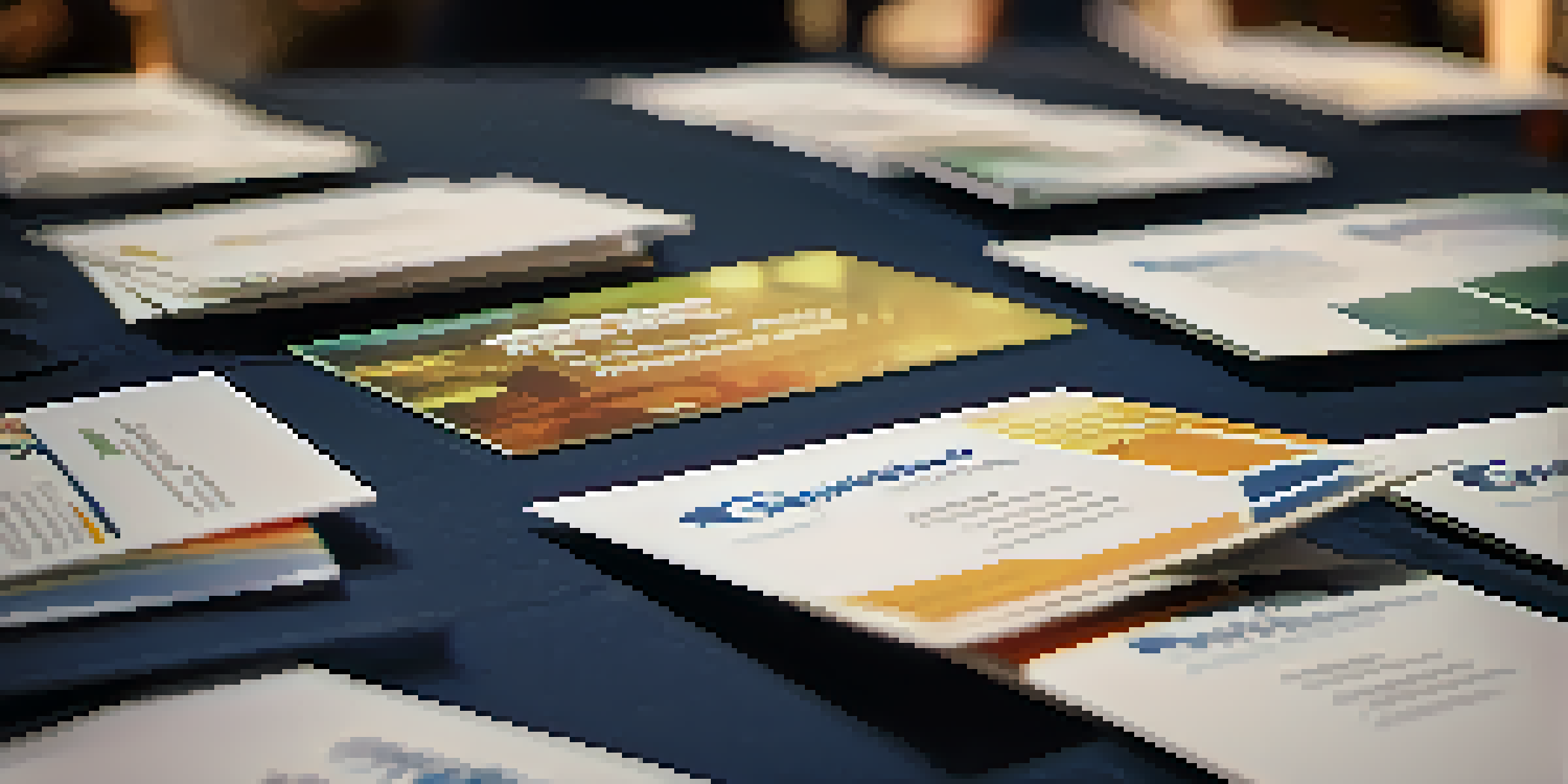 A networking table with business cards and brochures at a film festival event.