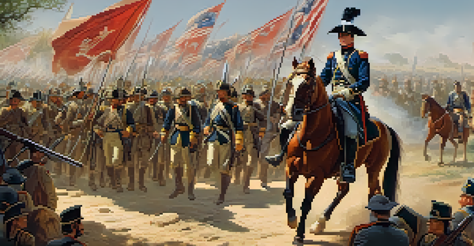 A historical depiction of Edward Burleson leading Texian soldiers in military attire during the Siege of Bexar, with a rustic fort in the background.