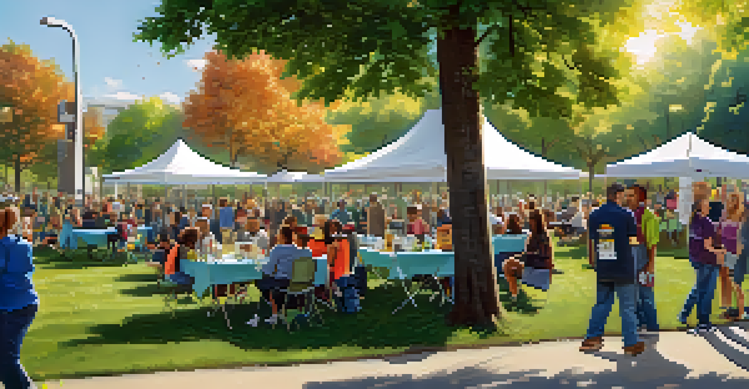 A community event in a park aimed at raising awareness for homelessness, with booths, discussions, and a welcoming atmosphere.