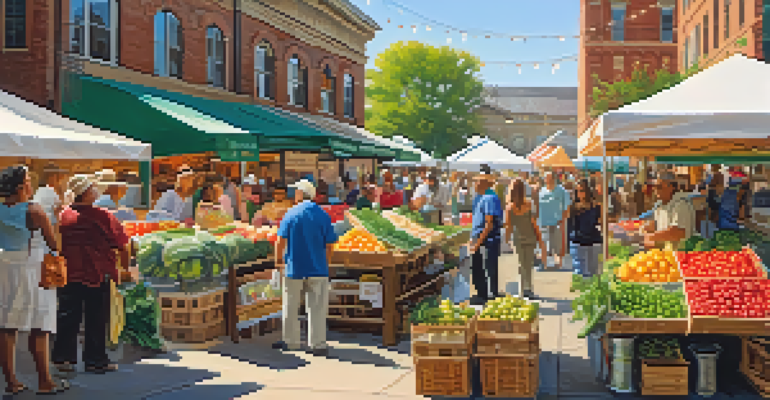 A lively Historic Market with vendors selling fresh produce and crafts, filled with people enjoying the vibrant atmosphere.