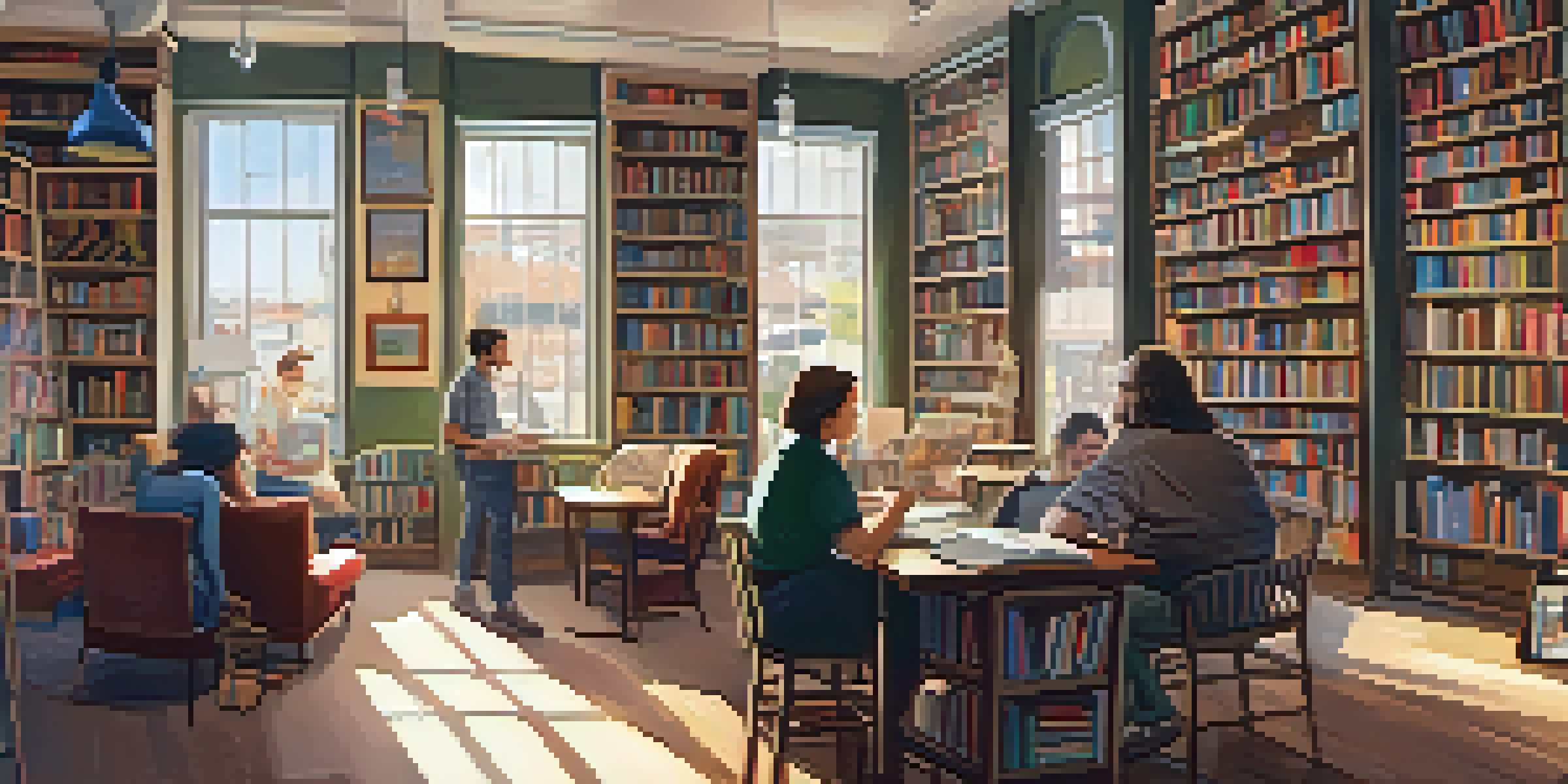 A warm and inviting independent bookstore in Austin, Texas, with sunlight streaming through windows and people reading and browsing books.