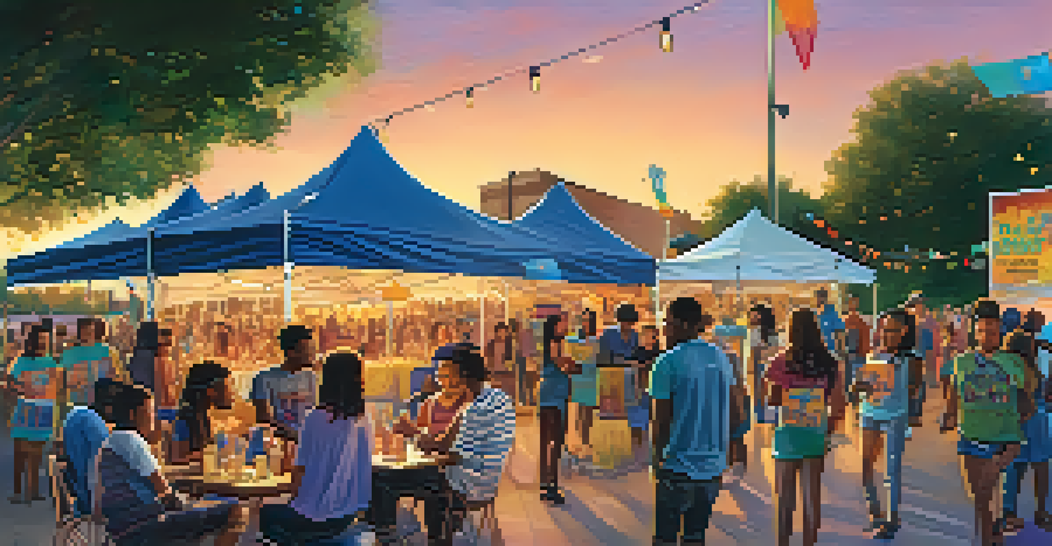 A vibrant outdoor community event in Austin with young people discussing urban planning.
