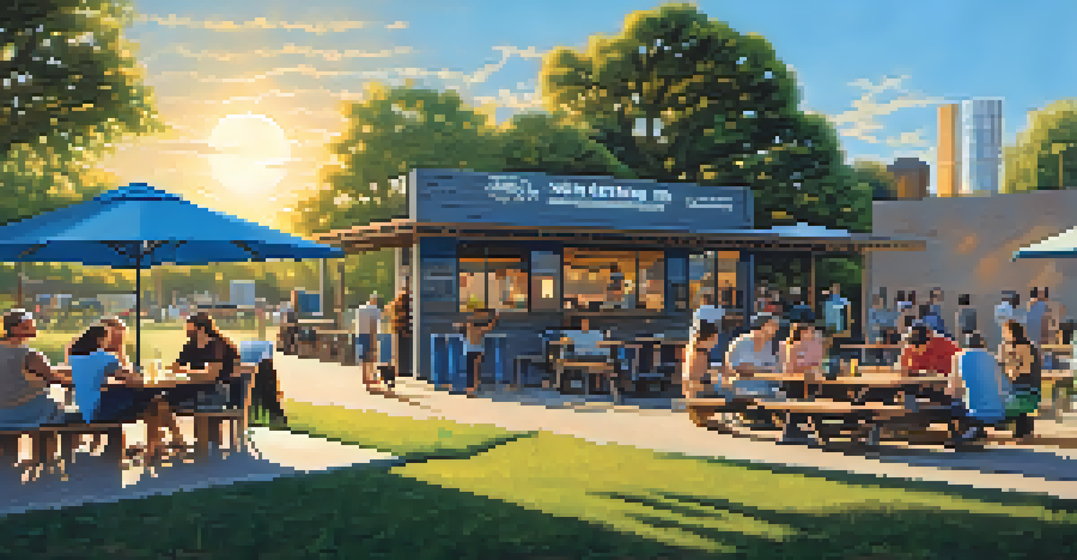 A sunny outdoor area at Zilker Brewing Company, with friends enjoying craft beers and dogs playing nearby.