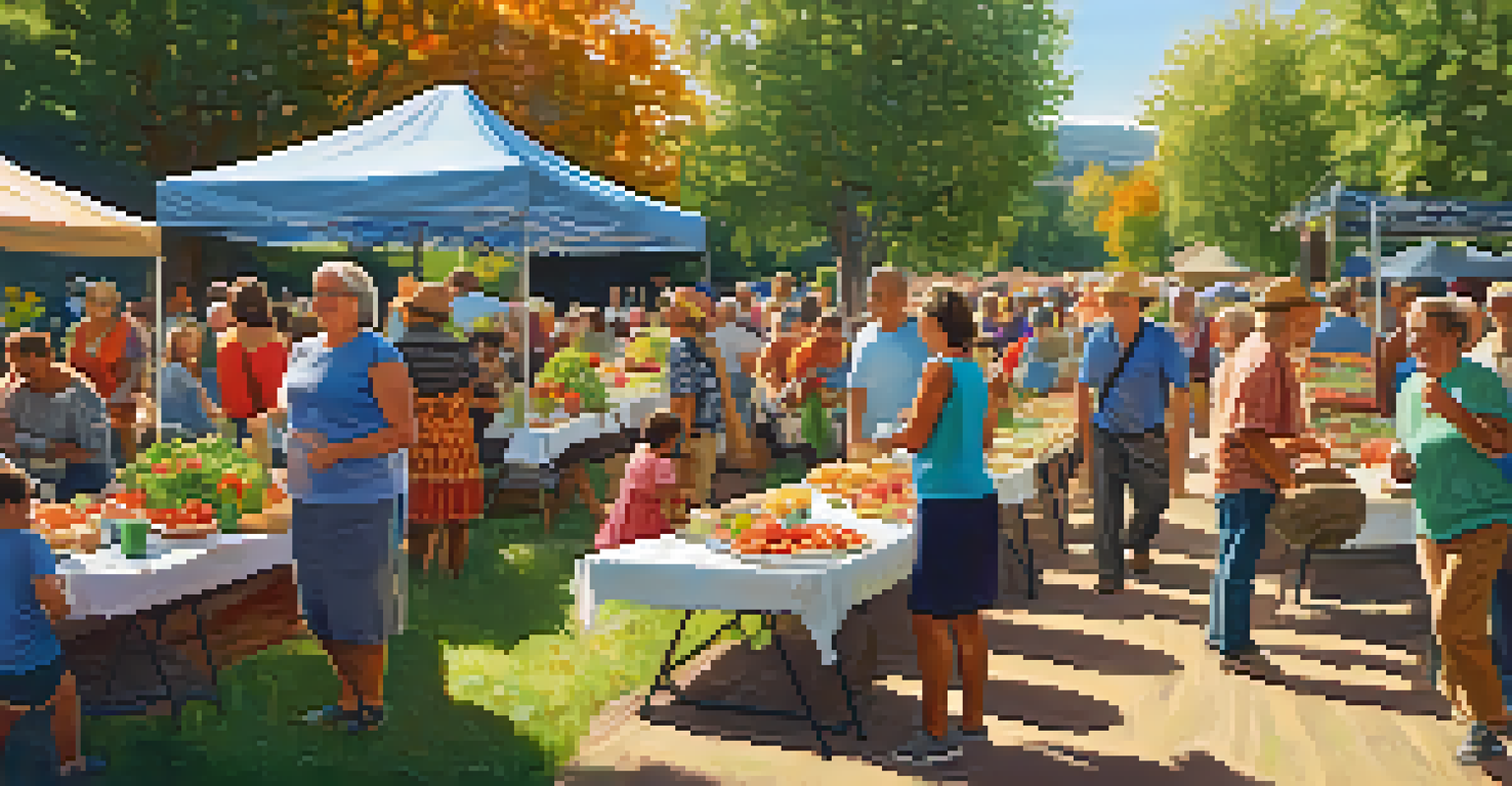 Families celebrating at a harvest festival in a community garden, enjoying food and laughter.