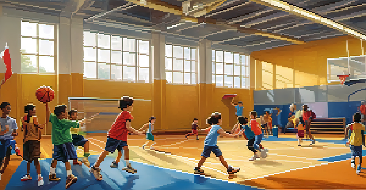 Children engaged in various sports activities after school, with a coach guiding them.