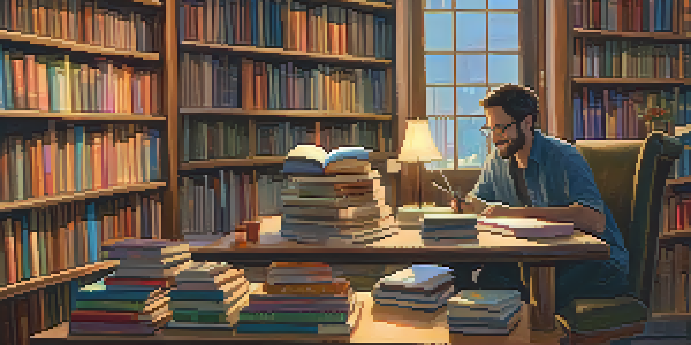 A cozy bookstore with an author signing books for a reader, surrounded by shelves of colorful books.