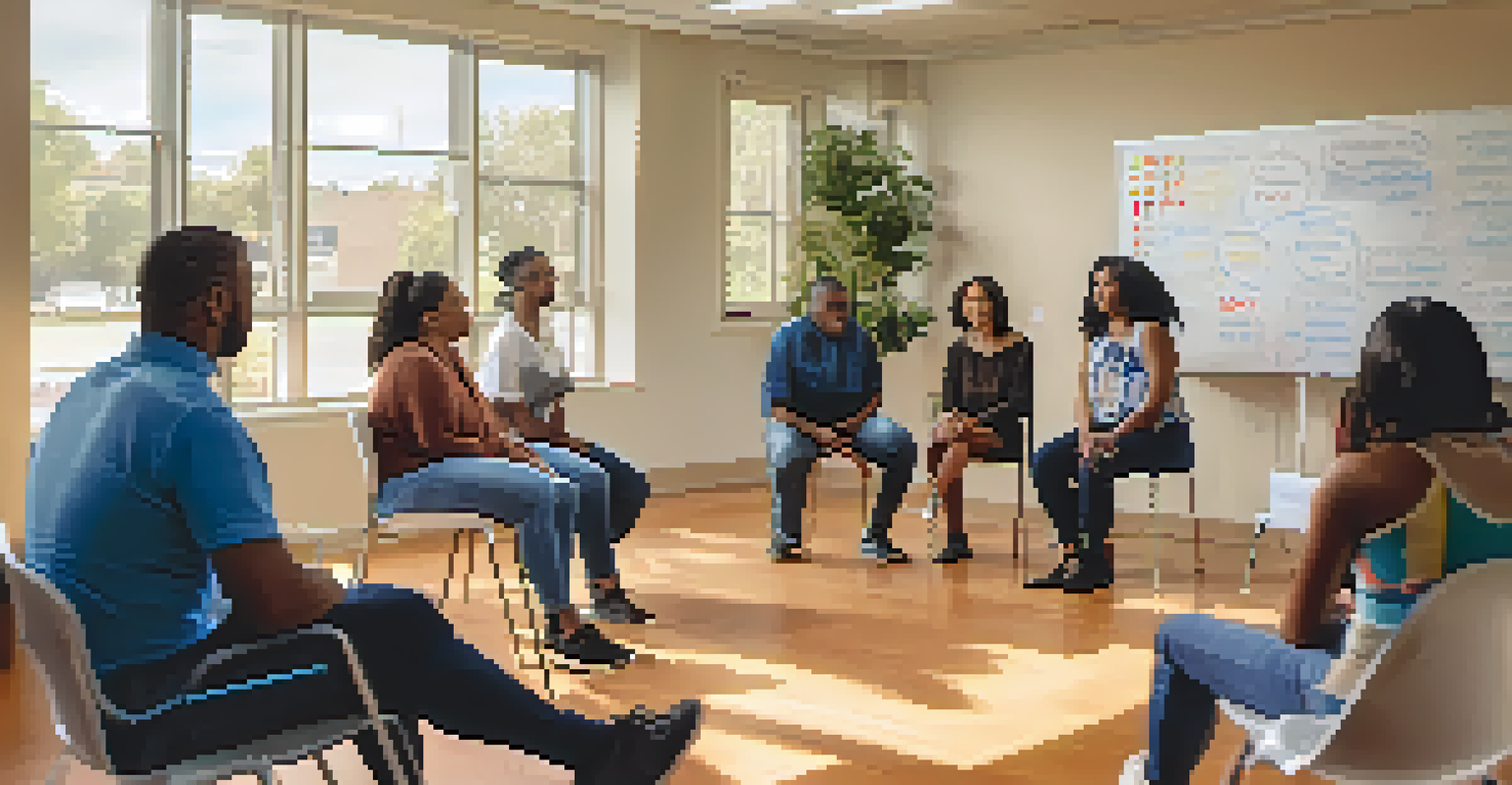 A community workshop on social justice with diverse participants seated in a circle, engaged in discussion with a facilitator at the front.