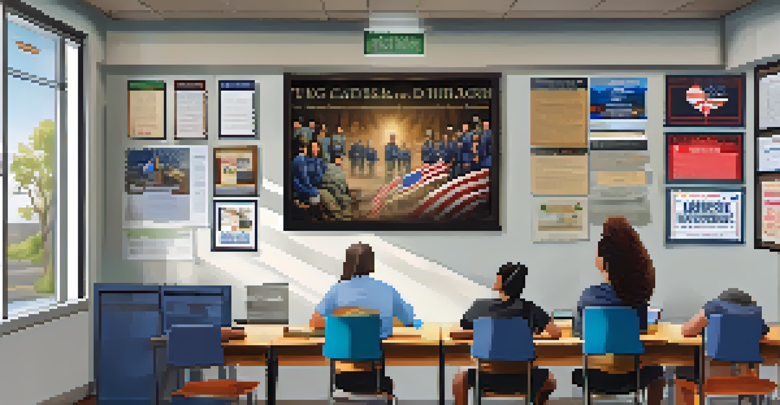 A veteran receiving guidance from a counselor in a college setting in Austin, Texas.