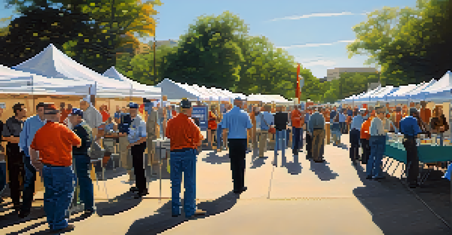 Veterans interacting with employers at an outdoor job fair in Austin, Texas.