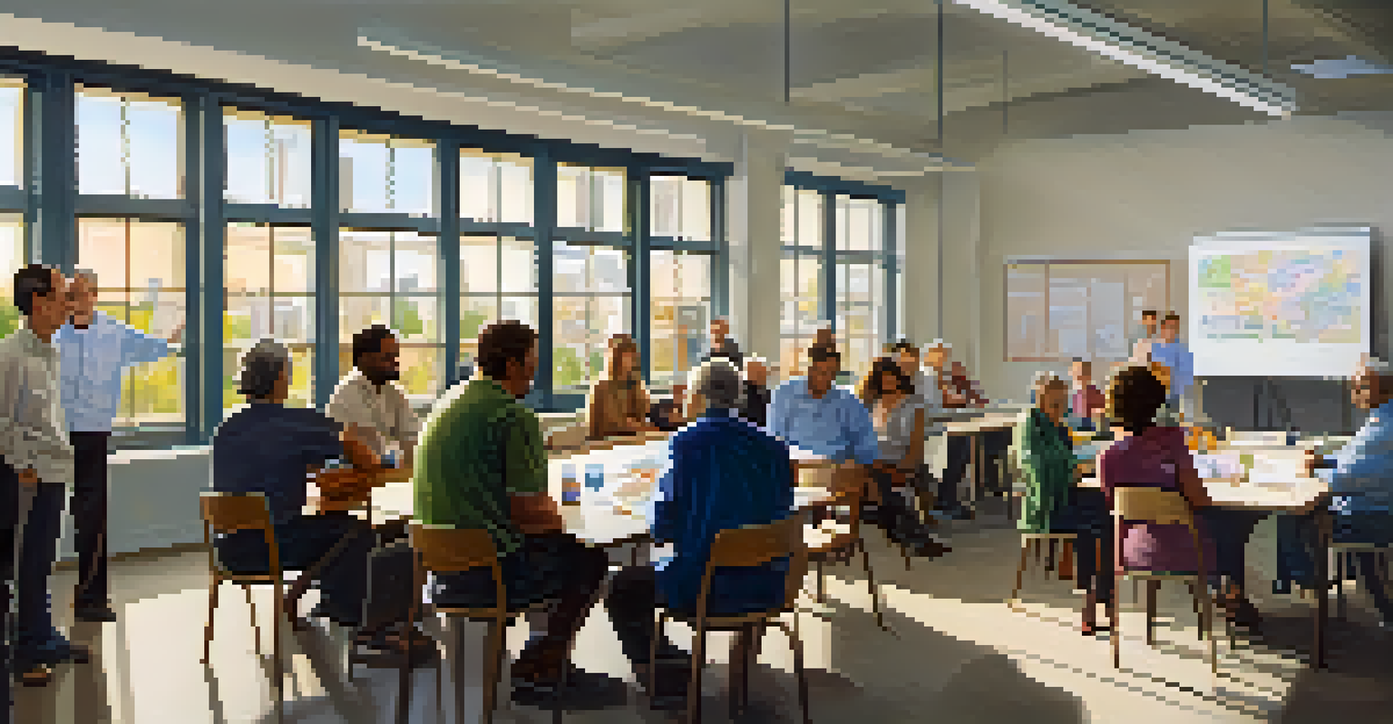 Residents participating in a community meeting about urban planning, with a collaborative and engaging atmosphere.