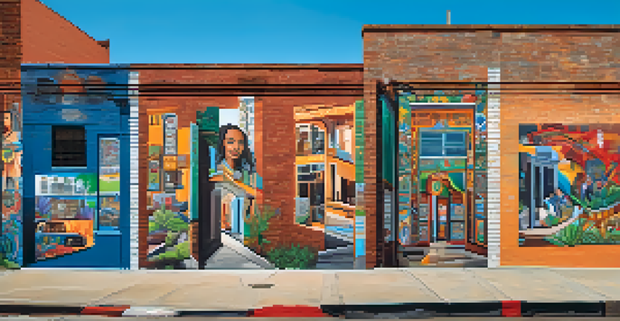 A colorful mural in Austin depicting cultural diversity with elements of Mexican heritage and street art.