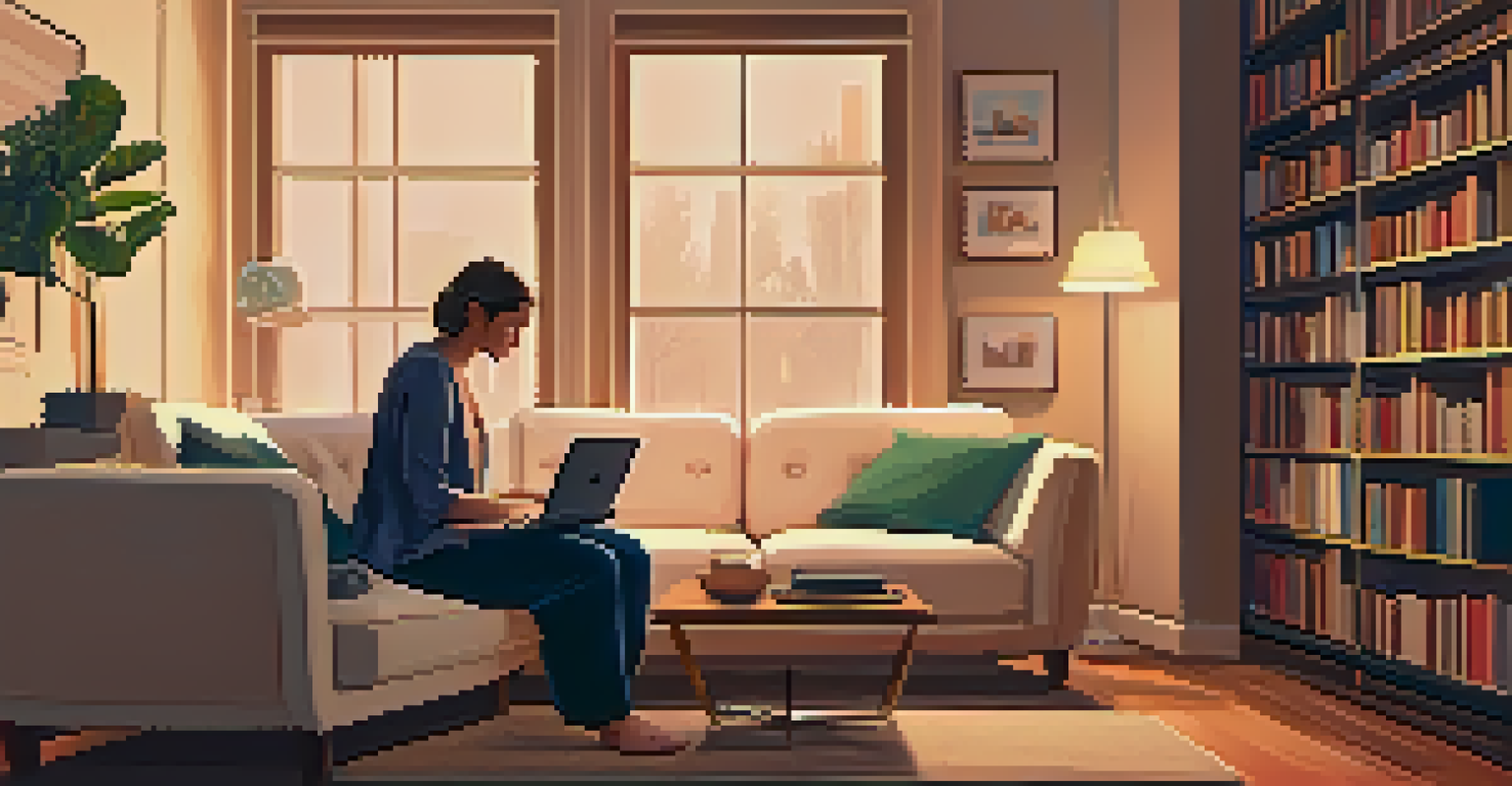 An individual engaged in a teletherapy session from their cozy home.