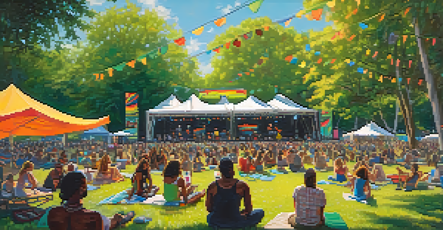 A peaceful outdoor setting at the Austin Reggae Festival with people enjoying live music.