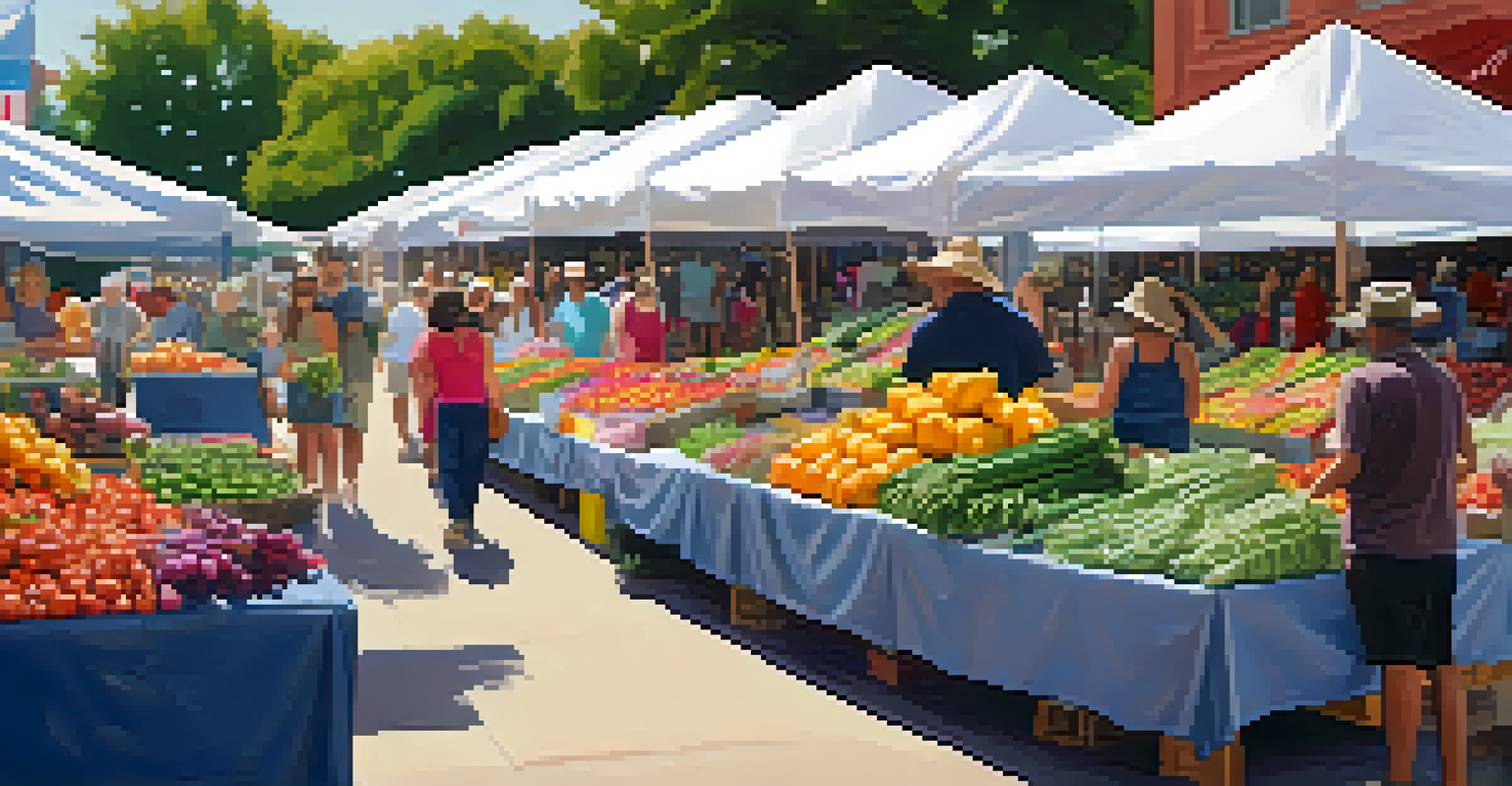 A lively farmers market in Austin with fresh produce and people shopping for local goods.