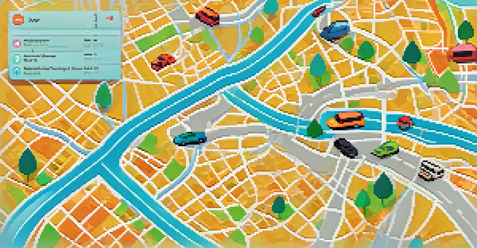 A smartphone displaying a ridesharing app with a map of Austin, featuring car icons and highlighted routes, set against a backdrop of Austin landmarks.