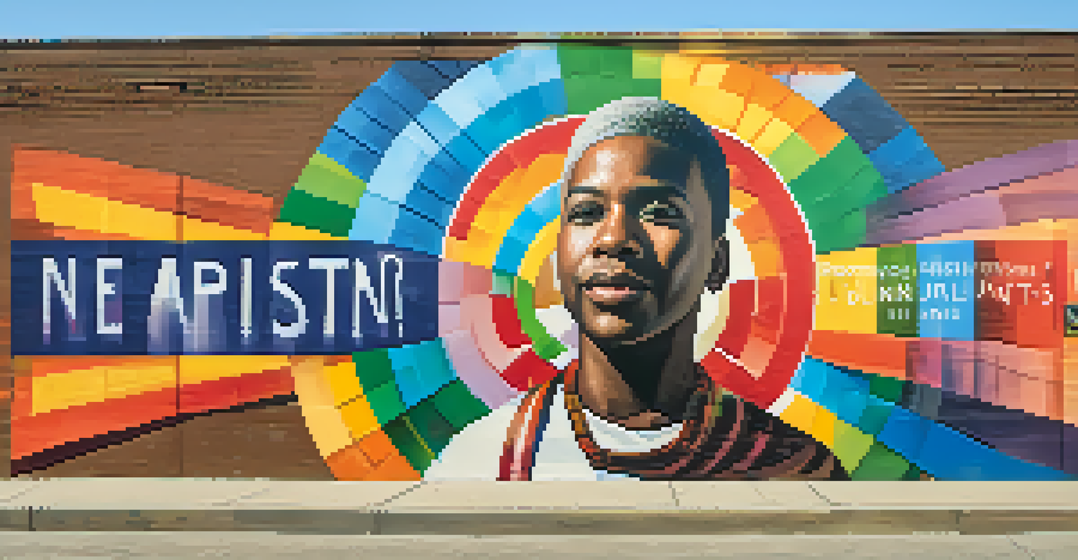 A colorful mural of Julian C. Dunn celebrating his legacy with symbols of education and activism.