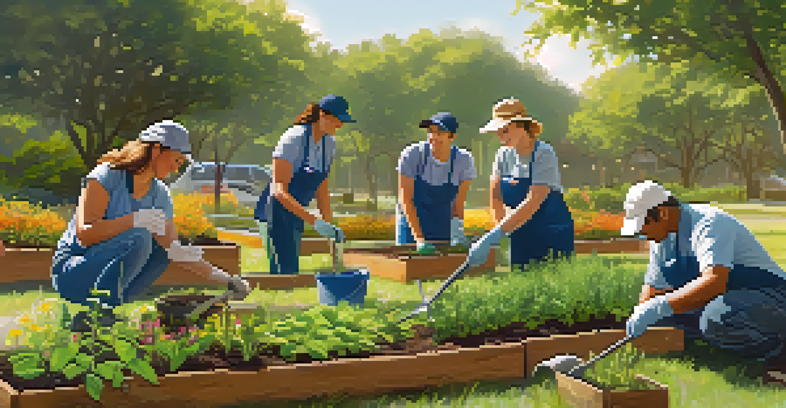 Volunteers planting trees in a green outdoor space, embodying teamwork and environmental conservation efforts in a sunny Austin morning.