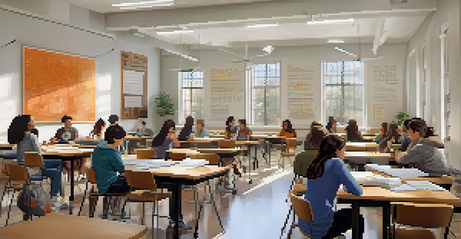A bright and modern classroom with students participating in a creative writing workshop focused on poetry.