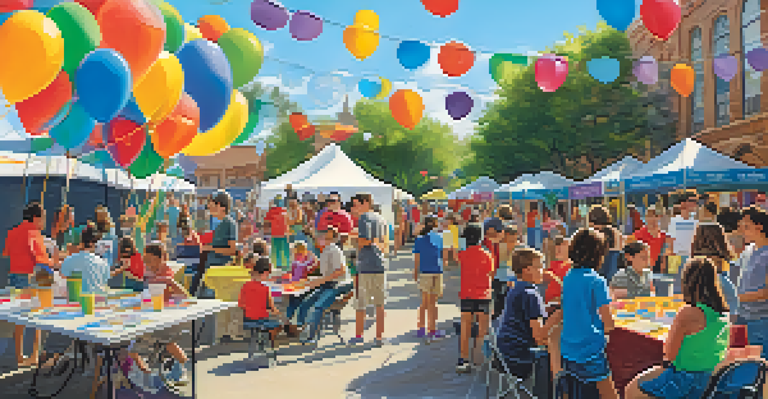An outdoor community event in Austin with families engaging in educational activities and colorful booths.