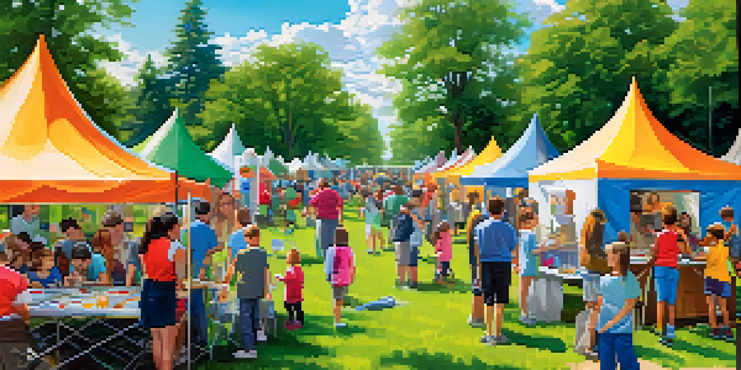Families and children enjoying the Annual Science Festival with interactive science exhibits and colorful tents under a bright blue sky.