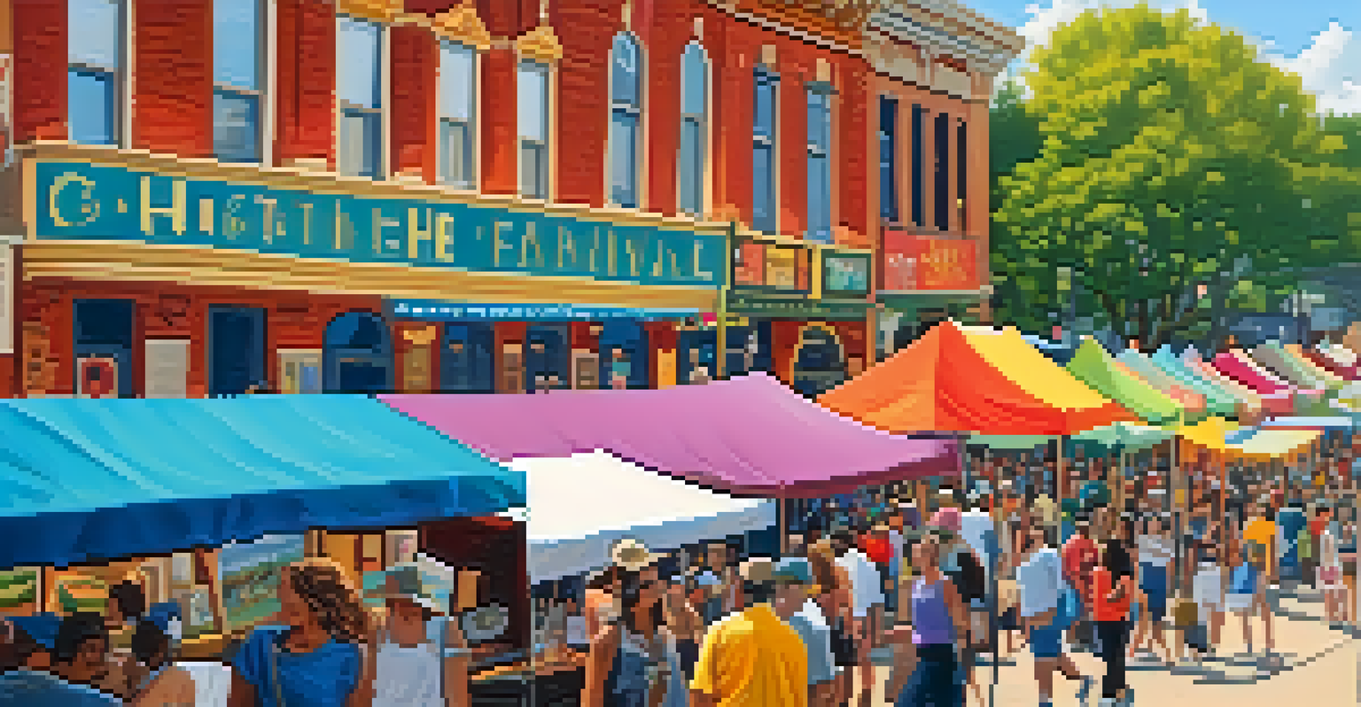 A lively community art festival in The Heights, showcasing local artists and families enjoying the event.