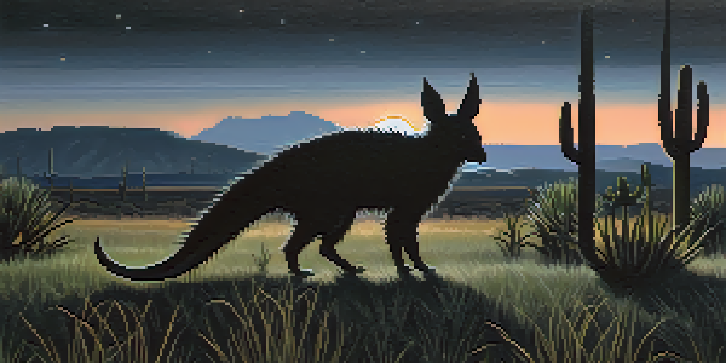 A shadowy figure resembling the Chupacabra with spines, lurking in a Texas pasture at dusk with a full moon.